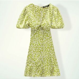 Zara Satin Green Floral Mini Dress